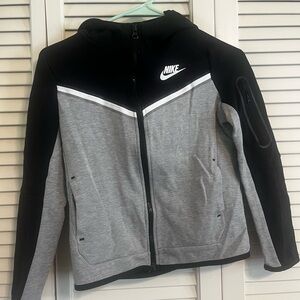 Nike Black and Gray Zip-Up Hoodie with White Chevron